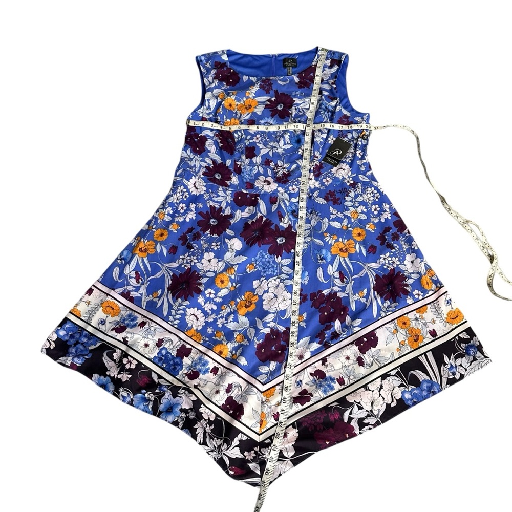Adrianna Papell Blue Floral Handkerchief-Hem Dress Size 18 - Picture 9 of 11